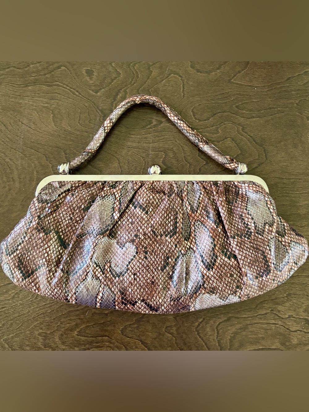 Faux snake skin brown clutch purse Dillards Kate Landry evening bag